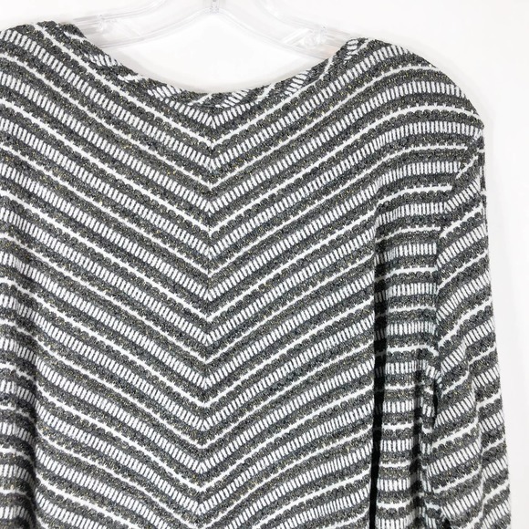 Avenue Plus Size 22 24 Sweater Top Gray Gold White Striped Lace Up V Neck 1272 - Picture 4 of 6